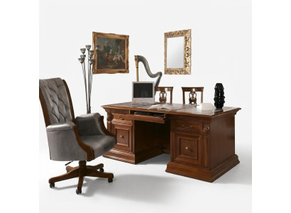 Büroeinrichtung Arbeitszimmer Sessel Büro Möbel Chef Sessel Barock Rokoko 3tlg. Massivholz