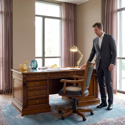 Einrichtung Arbeitszimmer Büro Möbel Tisch Sessel 2tlg Garnitur Barock