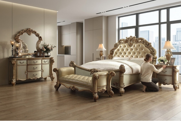 Klassisches Bett Barock Chesterfield Rokoko Stil Doppel Leder Hotel Antik