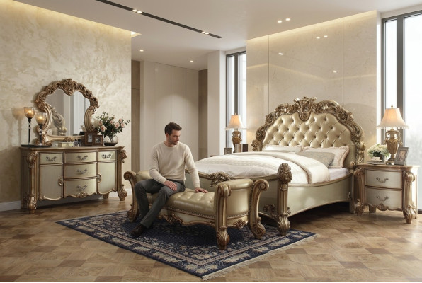 Bett 2x Nachttisch 3tlg. Klassisches Schlafzimmer Set Luxus Barock Rokoko