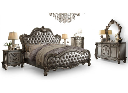 Klassische Möbel Schlafzimmer Set Bett Nachttisch Kommode Spiegel 5tlg.