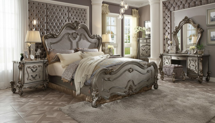 Chesterfield Barock Bett Doppelbett 2x Nachttische Holz Design Betten