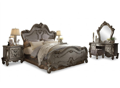 Chesterfield Barock Bett Doppelbett 2x Nachttische Holz Design Betten