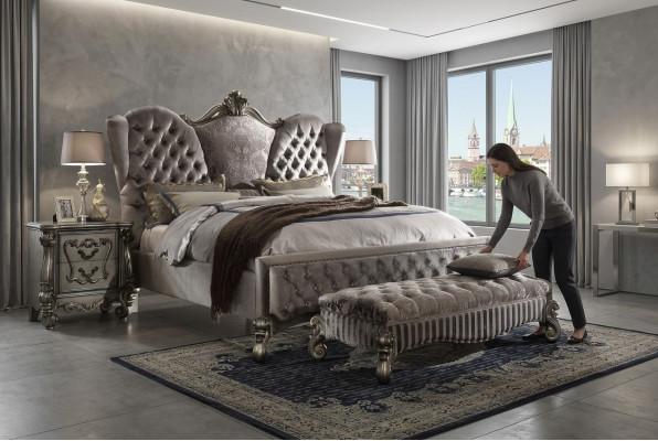 Design Luxus Schlafzimmer 3tlg. Bett 2x Nachttisch Klassischer Betten Set