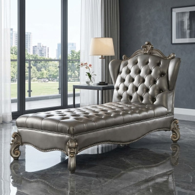 Chaiselongues Chesterfield Liege Chaise Leder Sofa Relax Silber Barock