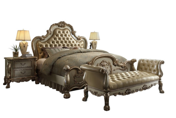Chesterfield Leder Luxus Betten Bett 2x Nachttische Hocker Doppelbett