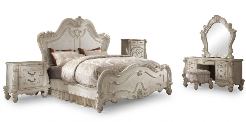Klassisches Schlafzimmer Set Bett Nachttisch Hocker Schminktisch Spiegel