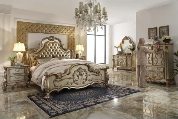 Postel 2x noční stolek 3 kusy. Ložnice Set Designer Luxus postele Chesterfield