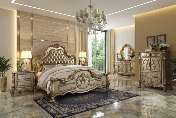 Postel 2x noční stolek 3 kusy. Ložnice Set Designer Luxus postele Chesterfield