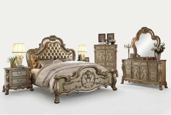 Postel 2x noční stolek 3 kusy. Ložnice Set Designer Luxus postele Chesterfield