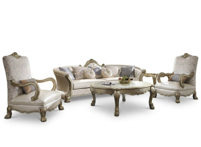 Exclusive Holz geschnitzte Viersitzer xxl Couch Barock Rokoko Leder Sofa