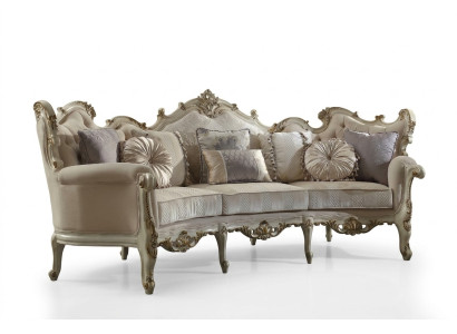 Exclusive Holz geschnitzte Viersitzer xxl Couch Barock Rokoko Textil Sofa