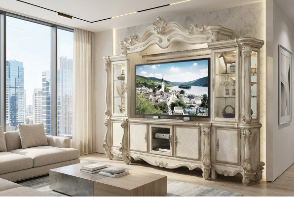 Klassische Wohnwand TV Wand Holz Stil Barock Regal Wohnzimmer Möbel