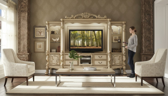 TV stěna dřevo styl barokní regál nábytek skříň nový klasický