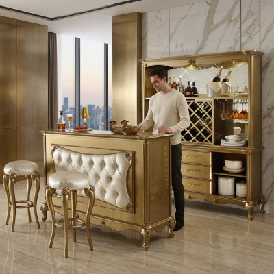 Komplette Bar 4 tlg. Garnitur Bartisch 2x Barhocker Schrank Barock Rokoko Set