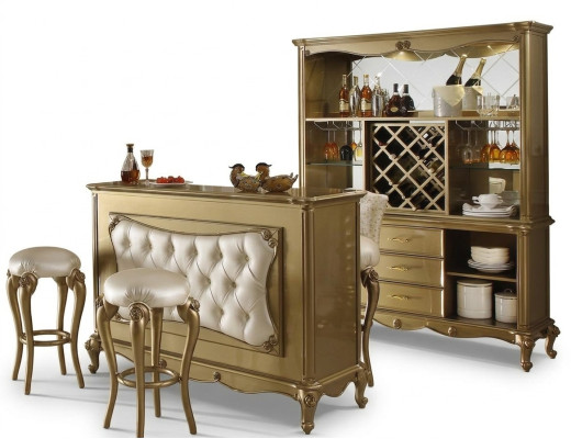 Komplette Bar 4 tlg. Garnitur Bartisch 2x Barhocker Schrank Barock Rokoko Set