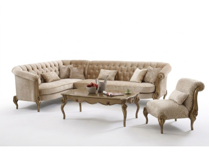 Ecksofa L-Form Sofa Couch Design Couchen Polster Textil Sofa Garnitur Holz Sofas