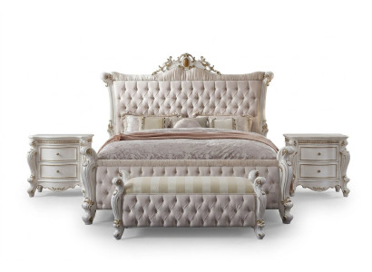 Chesterfield Schlafzimmer Set 3tlg. Garnitur Bett + 2x Nachttische Barock Stil