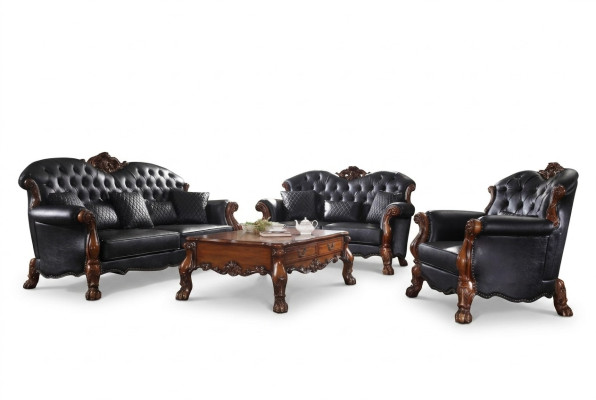 Komplett Set Sofagarnitur 3+1 Sitzer Holz Wohnlandschaft 2tlg Gruppe