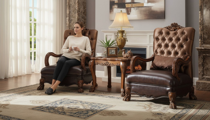 Křeslo Designer židle potah Relex látka textil kůže salón Nový Chesterfield