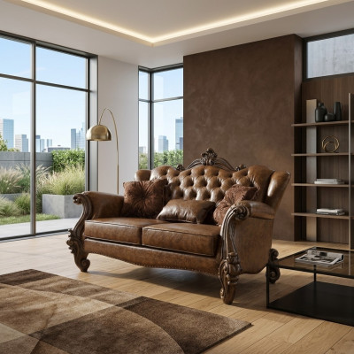 Sofa 3 Sitzer Wohnlandschaft Sofas Couch Polster Garnitur Leder Holz