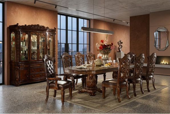 Esszimmer Komplettes Set Tisch Anrichte 8x Stühle Vitrine Barock Garnitur