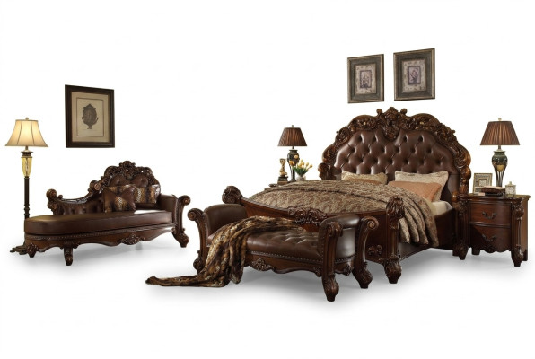 Schlafzimmer Leder Bett Nachttische 5tlg Komplettes Set Betten Holz