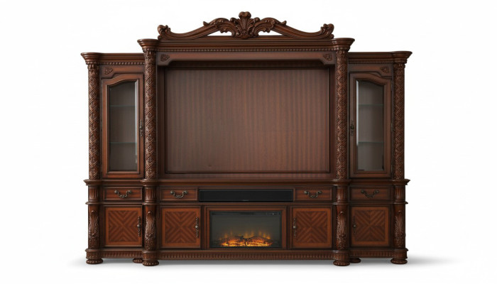 Designer Wohnzimmer Klassisch Dekorative TV Anbauwand Medienwand Fernsehwand