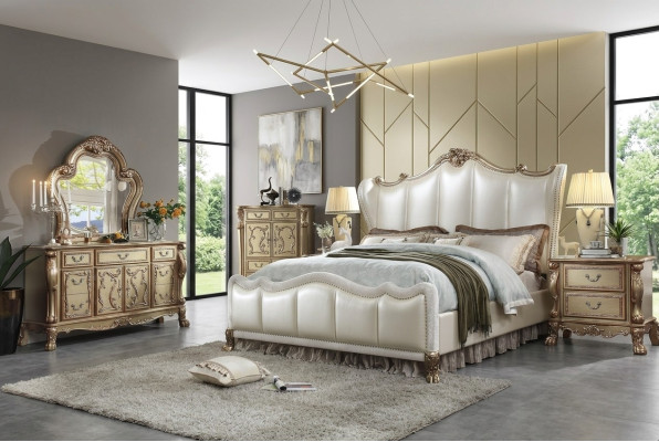 Königliches Schlafzimmer Set Bett + 2 Nachttische Leder Betten Doppel Hotel neu