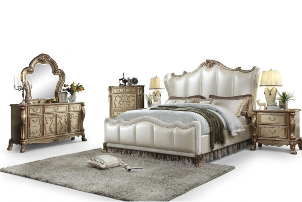 Königliches Schlafzimmer Set Bett + 2 Nachttische Leder Betten Doppel Hotel neu