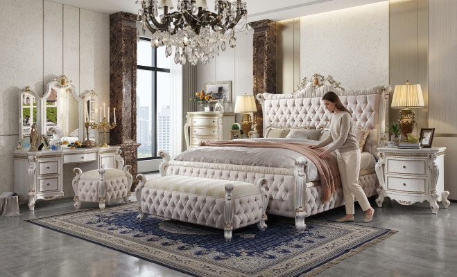 Klassisches Schlafzimmer Set Barock Rokoko Bett Nachttisch Kommode