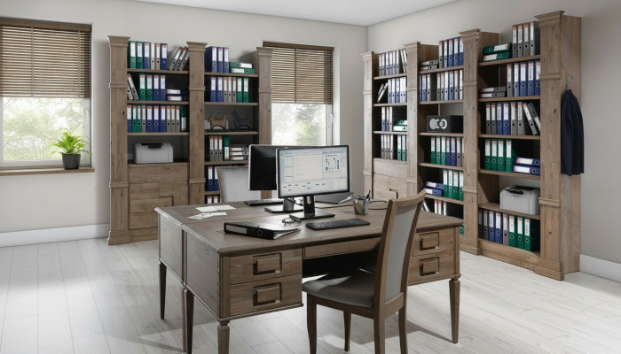 Design Büro Office Kanzlei Tisch Regal Akten Schrank Deko Schreib Tische