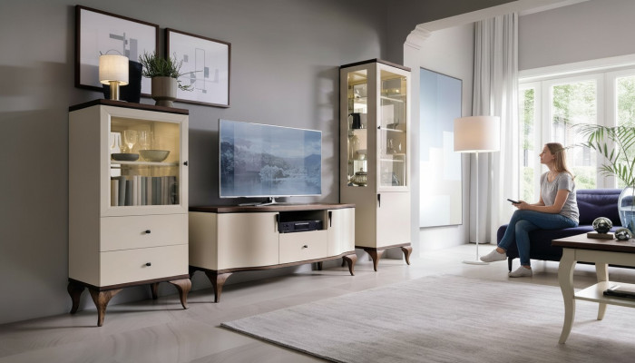 Klassische Wohn Deko Wand Wohnzimmer Vitrine Sideboard RTV Regal Wände