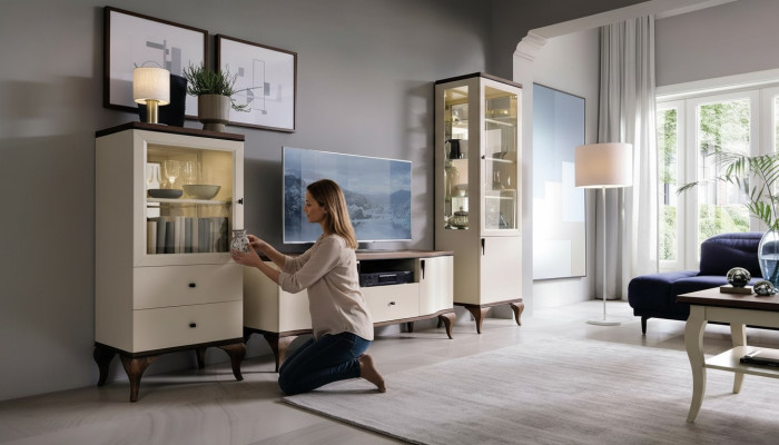 Design Vitrine Glas Schrank Wohnzimmer Schaufenster Vitrinen Regal Anrichte Holz