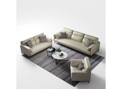 Luxuriöse Wohnzimmer Sofagarnitur 3+2+1 Set Garnitur Leder Polster Couchen Stoff