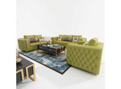 Wohnlandschaft Sofagarnitur 3+2+1 Sitzer Ledersofa Couch Garnitur Chesterfield