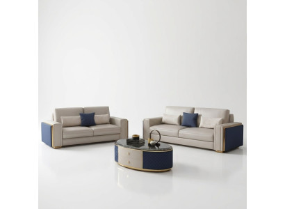 Moderne Sofas Ledersofa Couch Wohnlandschaft Sofa Sitz Sofagarnitur 3+2 Design