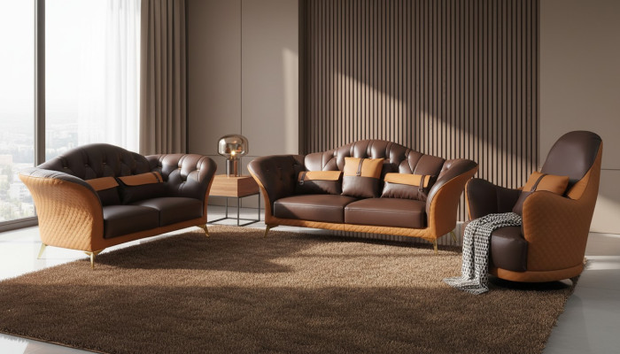 Sofagarnitur 3+2+1 Sitzer Wohnlandschaft Sofa Couch Polster Garnitur Ledersofa