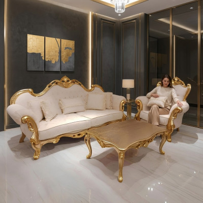 Sofagarnitur 3+3+1 Sitzer Chesterfield Barock Stil Garnitur Set 3tlg. Sofa
