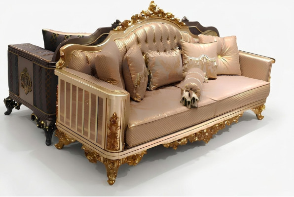 Chesterfield sada 3+1+1 skupina kompletní set křeslo pohovka zlatý textilní set