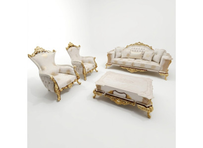 Sofa set 311 + Dřevěný konferenční stolek Obývacího pokoje Luxus Chesterfield Pohovka Látka Nová