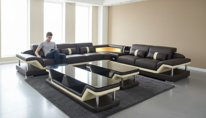 Moderní designový obývací souprava pohovka Rozhodítko Polštářový gauč RTV Stůl z kůže