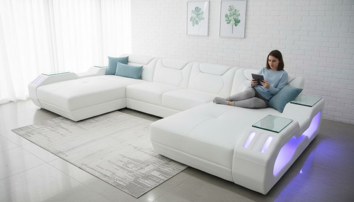 Kůží Rohová sedací souprava U-fošnová sedací souprava Moderní sedací souprava Rohové sedací soupravy Měkký obývací pokoj Design