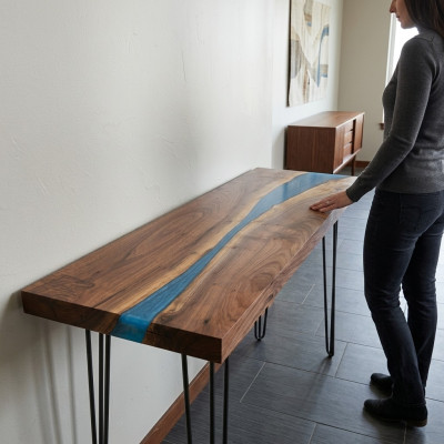 Konsolentisch Sideboard Echtes Holz Designer Tisch Epoxidharz Wasserfall Fluss