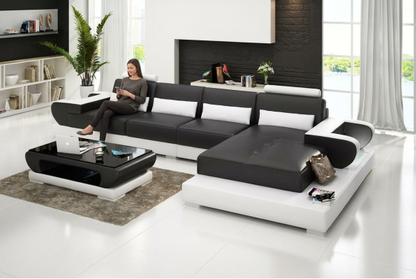 Sofa Ledersofa Eckcouch Polstergarnitur Couch Eckgarnitur Wohnlandschaft Polster