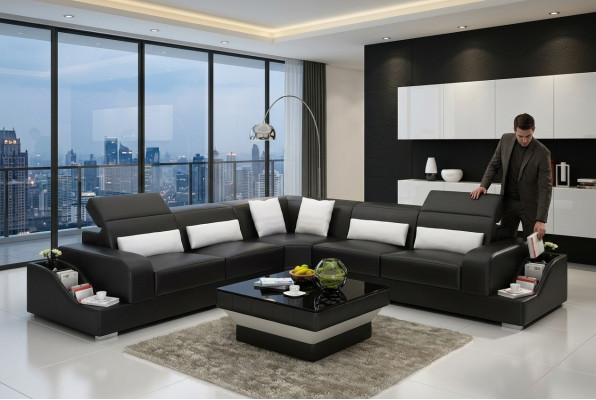 Ledersofa Eckcouch Polstergarnitur Sofa Couch Wohnlandschaft Polster Eckgarnitur