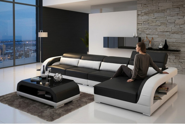 Kůže polstrování Design rohová sedací souprava pohovka rohová pohovka gauč L tvar obývací pokoj