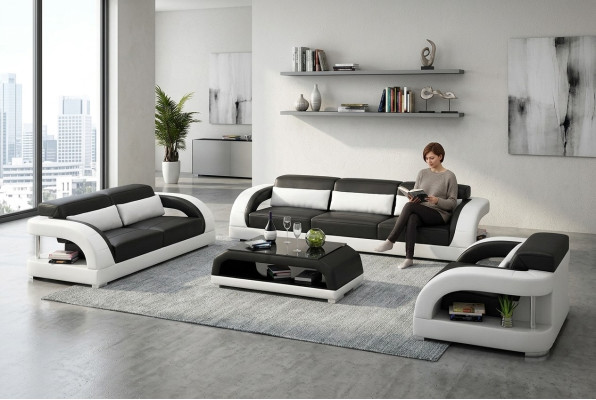 Ledersofa Sofagarnitur 3+2+1 Sitzer + Couchtisch Ledersofa Modernes Sofa