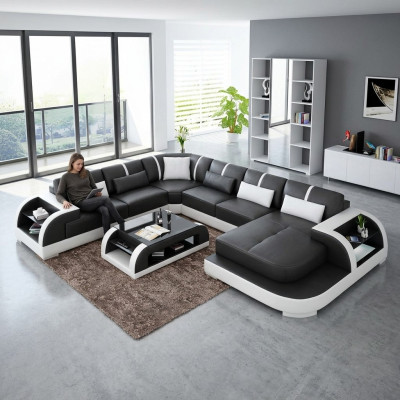 Obývací pokoj Kožená xxl pohovka sofa krajina moderní designové čalounění.