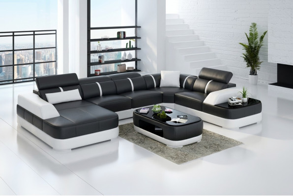 Rohová pohovka Design Moderní obývací pokoj Rovná kožená pohovka gauč